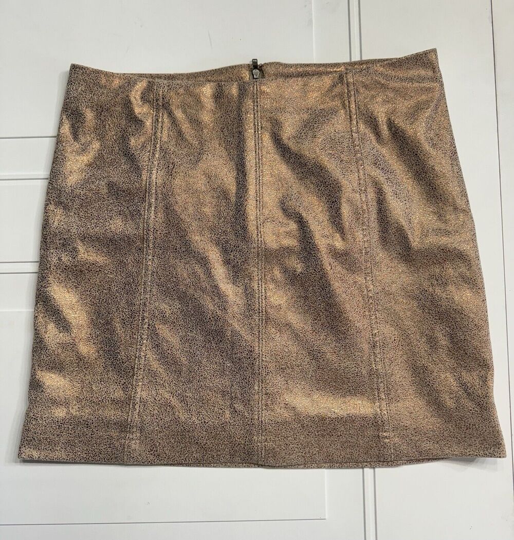 Free People Womens Sz 8 Mini Skirt Gold Copper Glitter Metallic Lined Stretch